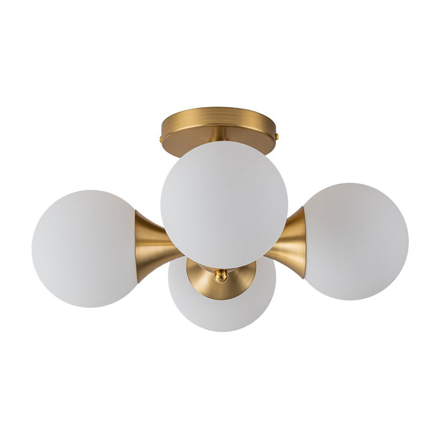 Chandelierias-Modern Antiqued Brass 4-Light Matte Glass Semi-Flush Mount-Semi Flush-Antiqued Brass-