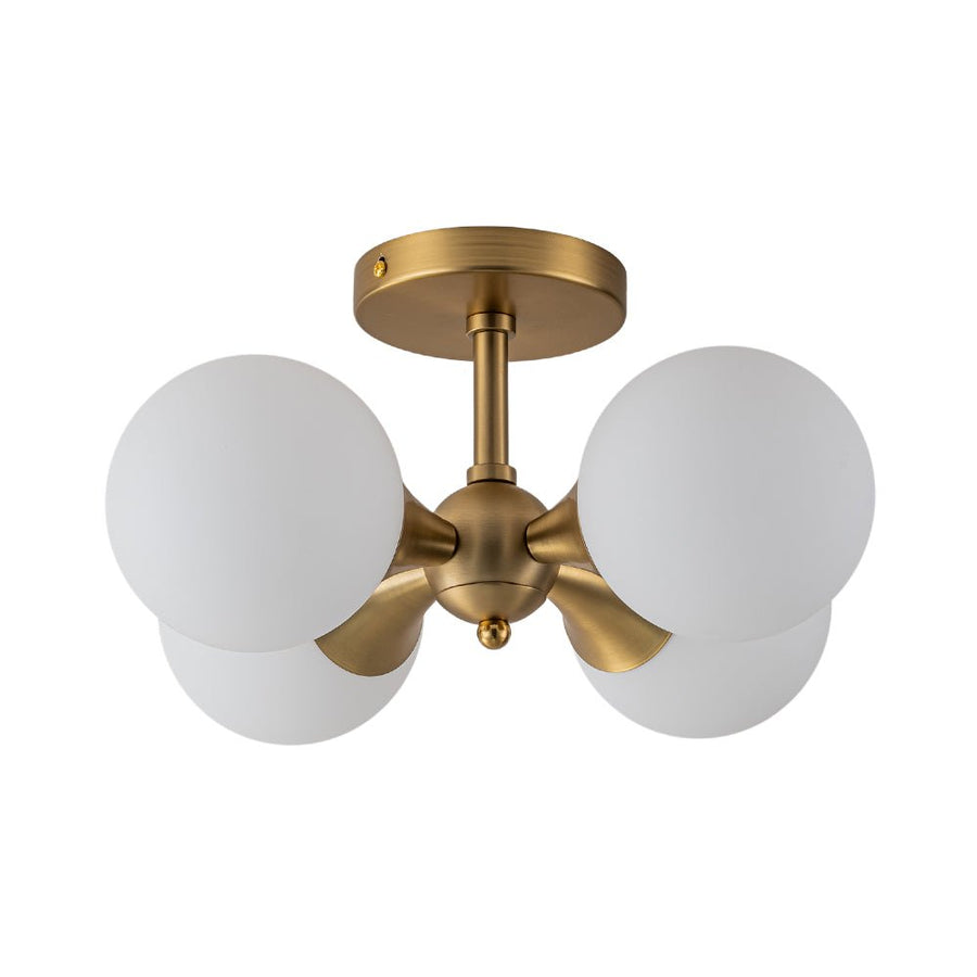 Chandelierias-Modern Antiqued Brass 4-Light Matte Glass Semi-Flush Mount-Semi Flush-Antiqued Brass-