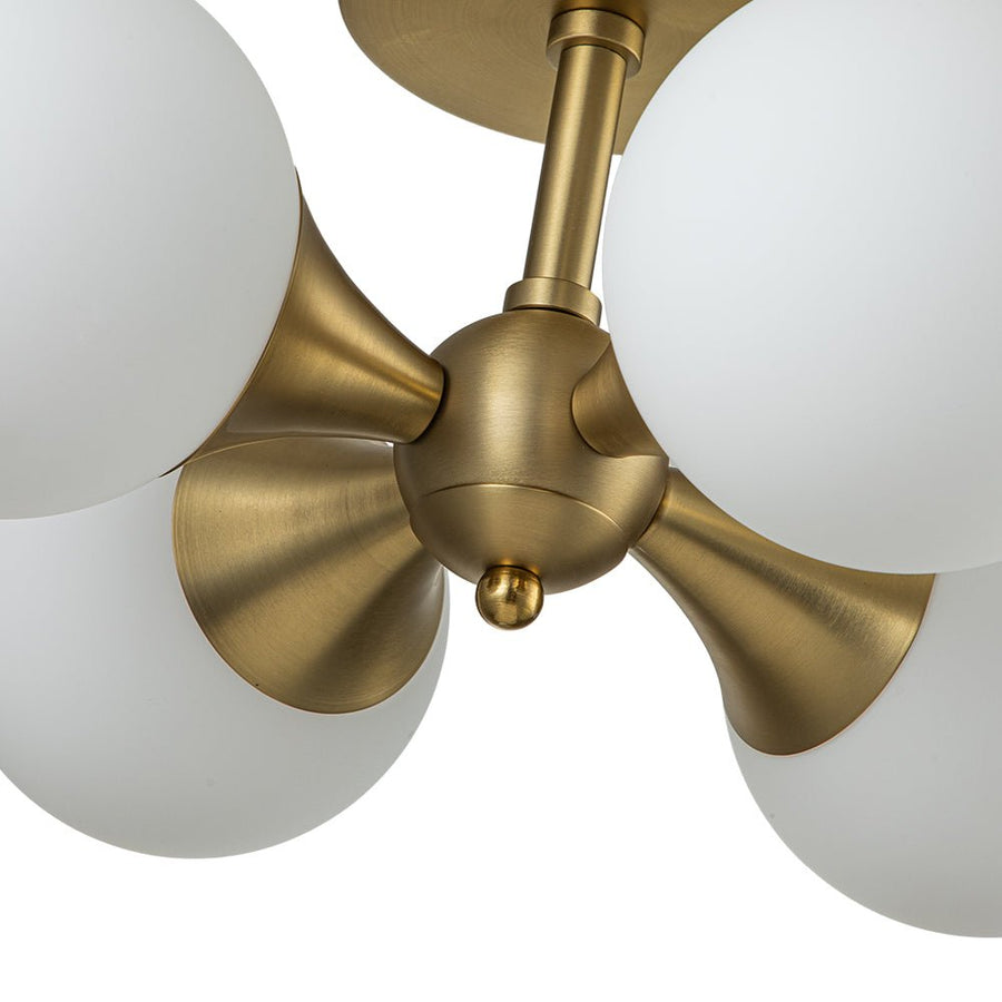 Chandelierias-Modern Antiqued Brass 4-Light Matte Glass Semi-Flush Mount-Semi Flush-Antiqued Brass-