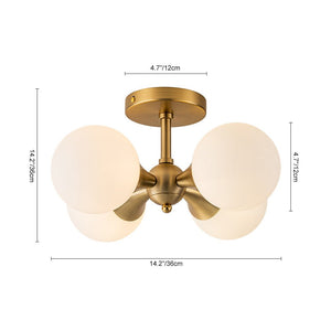 Chandelierias-Modern Antiqued Brass 4-Light Matte Glass Semi-Flush Mount-Semi Flush-Antiqued Brass-