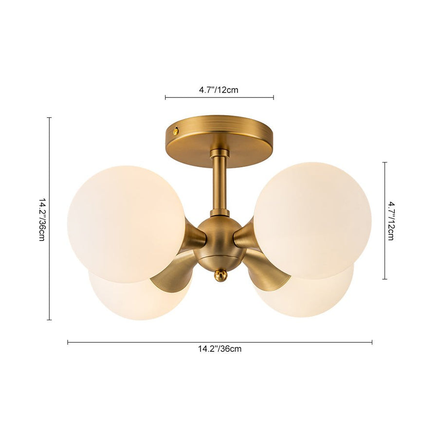 Chandelierias-Modern Antiqued Brass 4-Light Matte Glass Semi-Flush Mount-Semi Flush-Antiqued Brass-