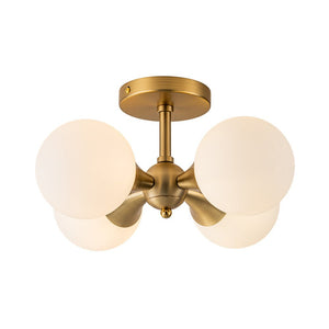 Chandelierias-Modern Antiqued Brass 4-Light Matte Glass Semi-Flush Mount-Semi Flush-Antiqued Brass-