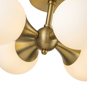 Chandelierias-Modern Antiqued Brass 4-Light Matte Glass Semi-Flush Mount-Semi Flush-Antiqued Brass-