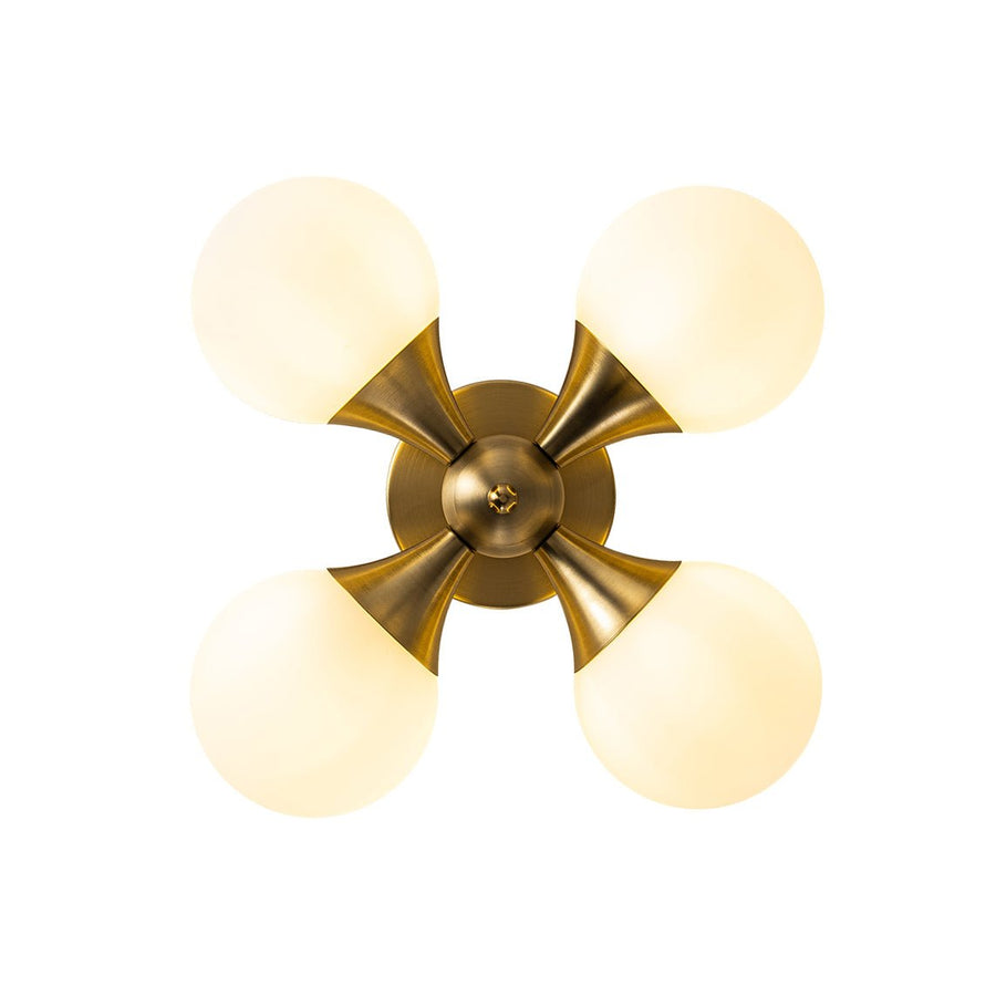 Chandelierias-Modern Antiqued Brass 4-Light Matte Glass Semi-Flush Mount-Semi Flush-Antiqued Brass-