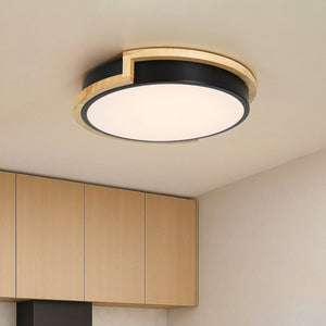 Chandelierias-Modern Asymmetrical Round Wood Framed Dimmable LED Flush Mount Ceiling Light-Flush Mount-12.6 in-