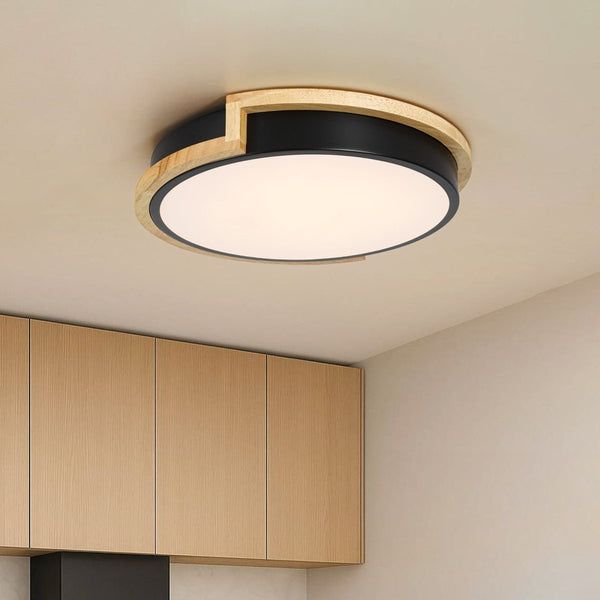 Chandelierias-Modern Asymmetrical Round Wood Framed Dimmable LED Flush Mount Ceiling Light-Flush Mount-12.6 in-