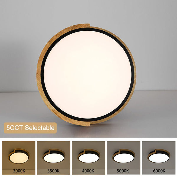Chandelierias-Modern Asymmetrical Round Wood Framed Dimmable LED Flush Mount Ceiling Light-Flush Mount-12.6 in-