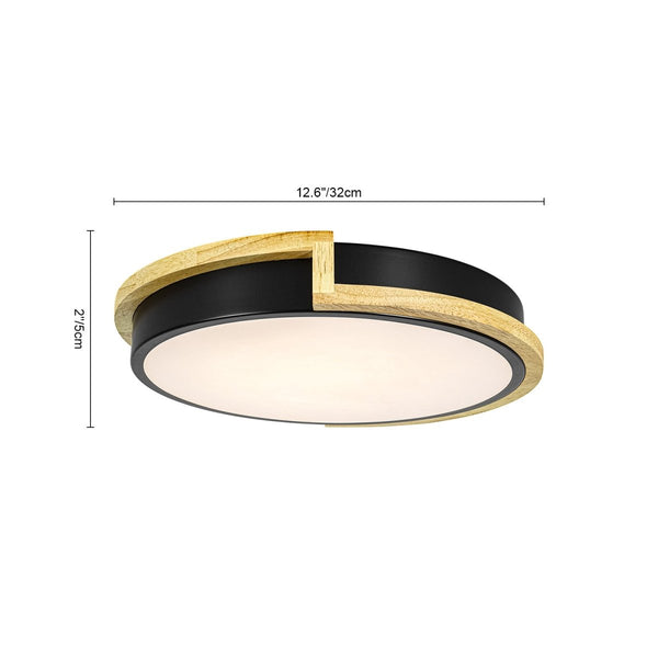 Chandelierias-Modern Asymmetrical Round Wood Framed Dimmable LED Flush Mount Ceiling Light-Flush Mount-12.6 in-