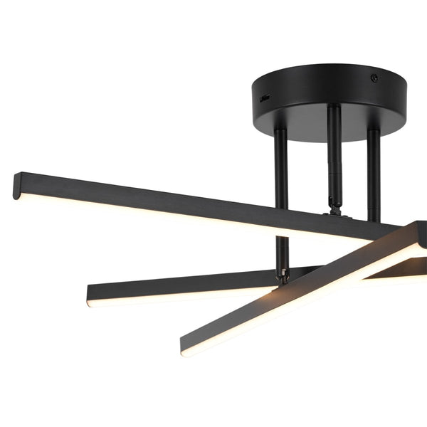 Chandelierias-Modern Black 3-Light Sputnik Linear Dimmable LED Semi-flush Mount-Semi Flush-Black-