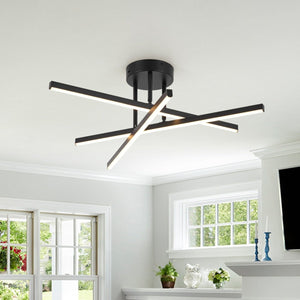Chandelierias-Modern Black 3-Light Sputnik Linear Dimmable LED Semi-flush Mount-Semi Flush-Black-