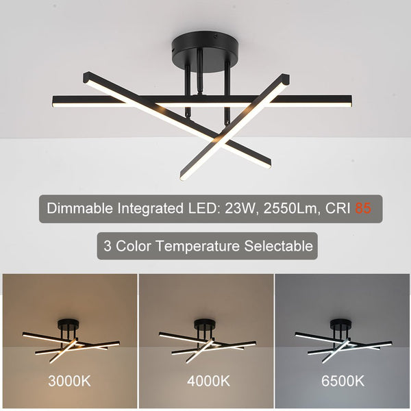 Chandelierias-Modern Black 3-Light Sputnik Linear Dimmable LED Semi-flush Mount-Semi Flush-Black-