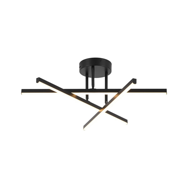 Chandelierias-Modern Black 3-Light Sputnik Linear Dimmable LED Semi-flush Mount-Semi Flush-Black-