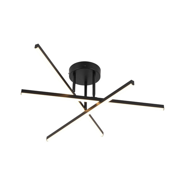 Chandelierias-Modern Black 3-Light Sputnik Linear Dimmable LED Semi-flush Mount-Semi Flush-Black-