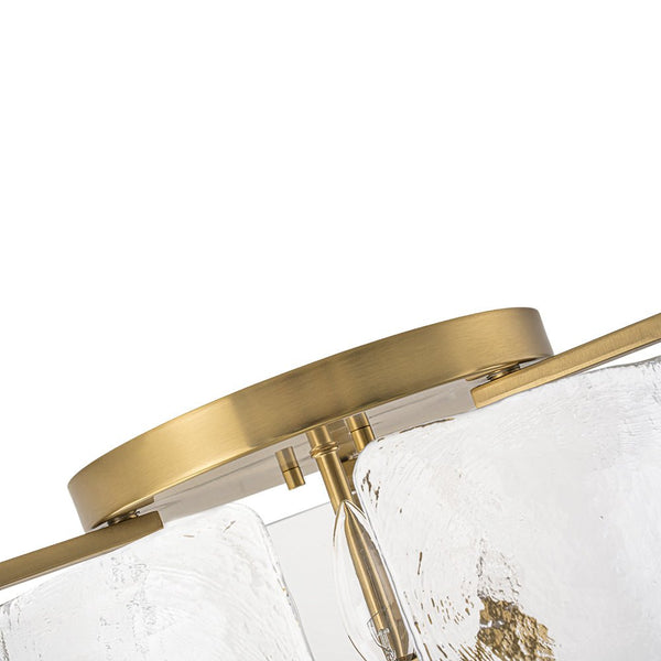 Chandelierias - Modern Brass 3 - Light Rippled Glass Drum Semi - flush Mount - Semi Flush - Brass - 