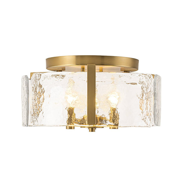 Chandelierias - Modern Brass 3 - Light Rippled Glass Drum Semi - flush Mount - Semi Flush - Brass - 