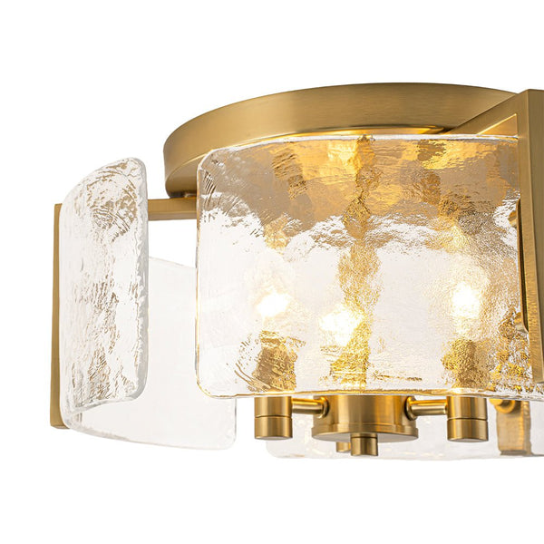 Chandelierias - Modern Brass 3 - Light Rippled Glass Drum Semi - flush Mount - Semi Flush - Brass - 