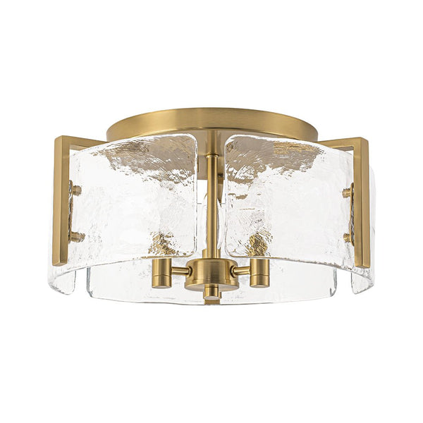 Chandelierias - Modern Brass 3 - Light Rippled Glass Drum Semi - flush Mount - Semi Flush - Brass - 
