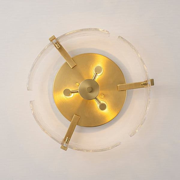 Chandelierias - Modern Brass 3 - Light Rippled Glass Drum Semi - flush Mount - Semi Flush - Brass - 