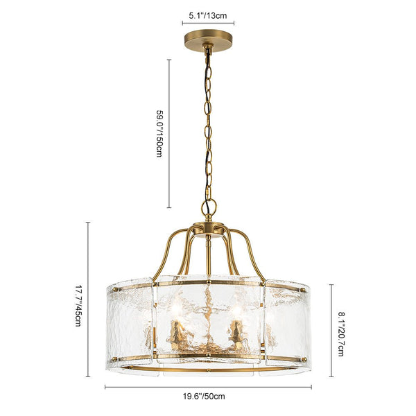 Chandelierias-Modern Brass 6-Light Rippled Glass Drum Pendant-Pendant-6 Bulbs (Back-order & Arrive in 2 Weeks)-