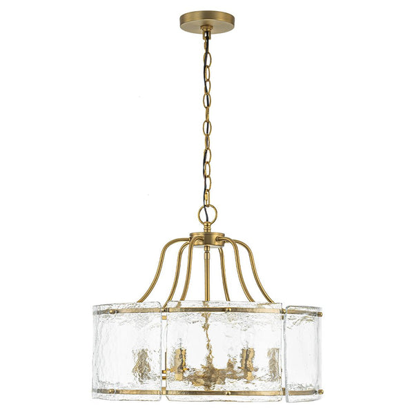 Chandelierias-Modern Brass 6-Light Rippled Glass Drum Pendant-Pendant-6 Bulbs (Back-order & Arrive in 2 Weeks)-