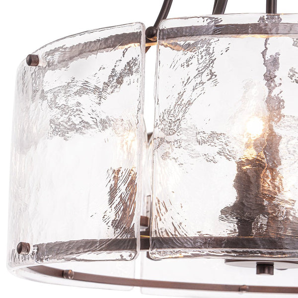 Chandelierias - Modern Brass 6 - Light Rippled Glass Drum Pendant - Pendant - Oil - rubbed Bronze - 