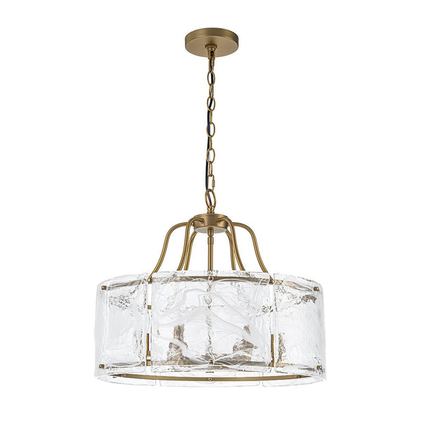 Chandelierias - Modern Brass 6 - Light Rippled Glass Drum Pendant - Pendant - Oil - rubbed Bronze & Clear Glass - 