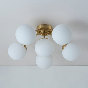 Chandelierias - Modern Brass Matte Glass Globe Sputnik Semi - Flush Mount - Semi Flush - Brass - 11 Bulbs