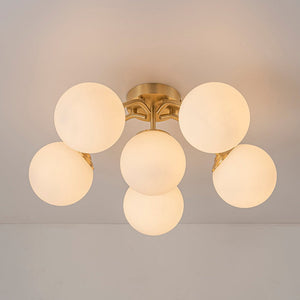 Chandelierias - Modern Brass Matte Glass Globe Sputnik Semi - Flush Mount - Semi Flush - Brass - 11 Bulbs