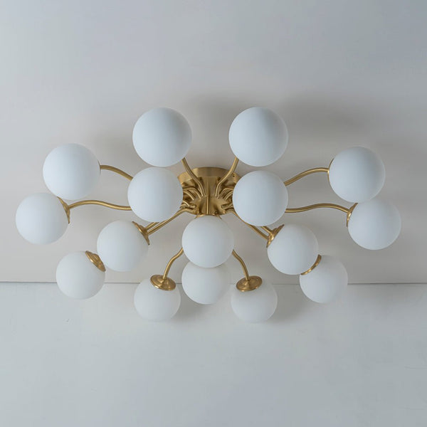 Chandelierias - Modern Brass Matte Glass Globe Sputnik Semi - Flush Mount - Semi Flush - Brass - 16 Bulbs