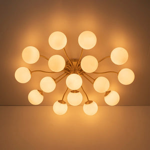 Chandelierias - Modern Brass Matte Glass Globe Sputnik Semi - Flush Mount - Semi Flush - Brass - 16 Bulbs