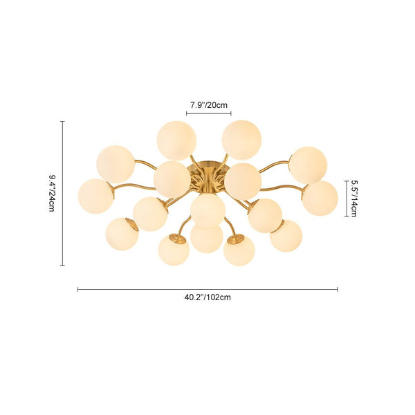 Chandelierias - Modern Brass Matte Glass Globe Sputnik Semi - Flush Mount - Semi Flush - Brass - 16 Bulbs
