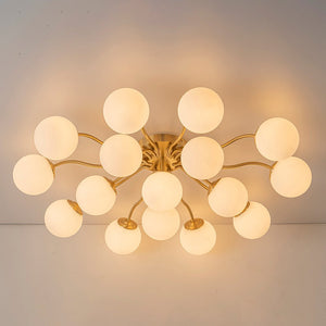 Chandelierias - Modern Brass Matte Glass Globe Sputnik Semi - Flush Mount - Semi Flush - Brass - 16 Bulbs