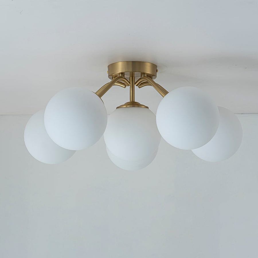 Chandelierias - Modern Brass Matte Glass Globe Sputnik Semi - Flush Mount - Semi Flush - Brass - 6 Bulbs