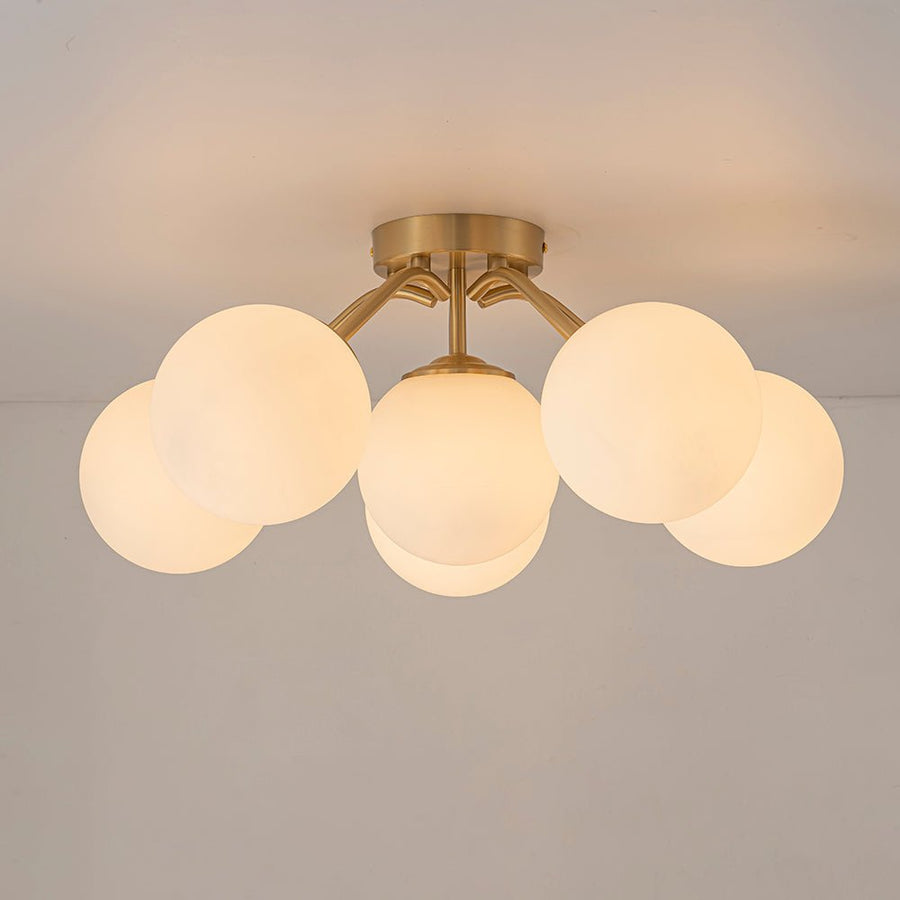 Chandelierias - Modern Brass Matte Glass Globe Sputnik Semi - Flush Mount - Semi Flush - Brass - 6 Bulbs