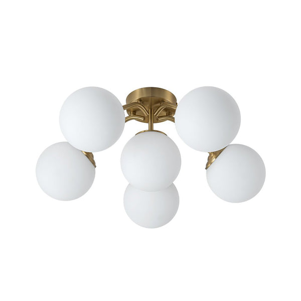 Chandelierias - Modern Brass Matte Glass Globe Sputnik Semi - Flush Mount - Semi Flush - Brass - 6 Bulbs