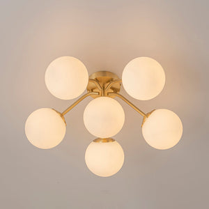 Chandelierias - Modern Brass Matte Glass Globe Sputnik Semi - Flush Mount - Semi Flush - Brass - 6 Bulbs