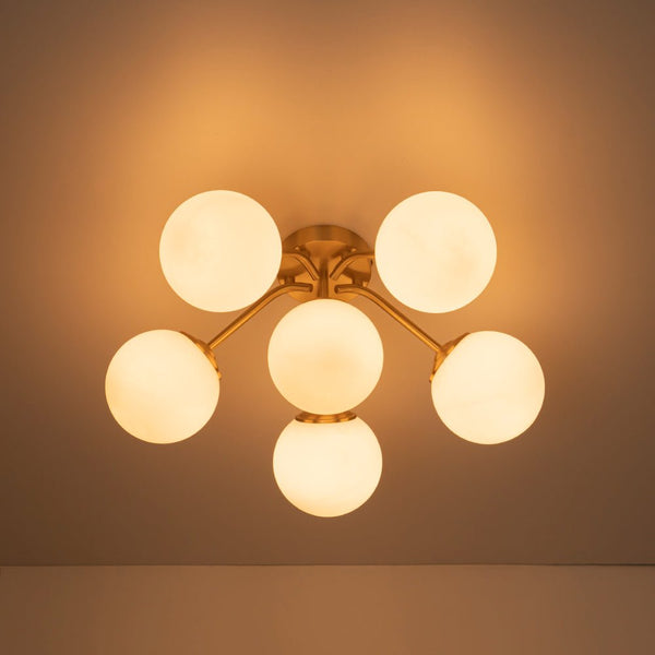 Chandelierias - Modern Brass Matte Glass Globe Sputnik Semi - Flush Mount - Semi Flush - Brass - 6 Bulbs