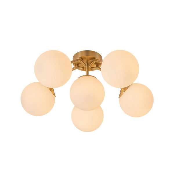 Chandelierias - Modern Brass Matte Glass Globe Sputnik Semi - Flush Mount - Semi Flush - Brass - 6 Bulbs