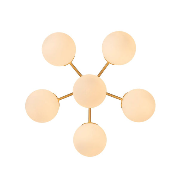 Chandelierias - Modern Brass Matte Glass Globe Sputnik Semi - Flush Mount - Semi Flush - Brass - 6 Bulbs