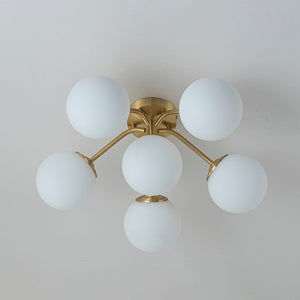 Chandelierias - Modern Brass Matte Glass Globe Sputnik Semi - Flush Mount - Semi Flush - Brass - 6 Bulbs