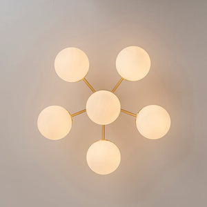 Chandelierias - Modern Brass Matte Glass Globe Sputnik Semi - Flush Mount - Semi Flush - Brass - 6 Bulbs