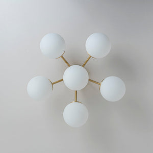 Chandelierias - Modern Brass Matte Glass Globe Sputnik Semi - Flush Mount - Semi Flush - Brass - 6 Bulbs