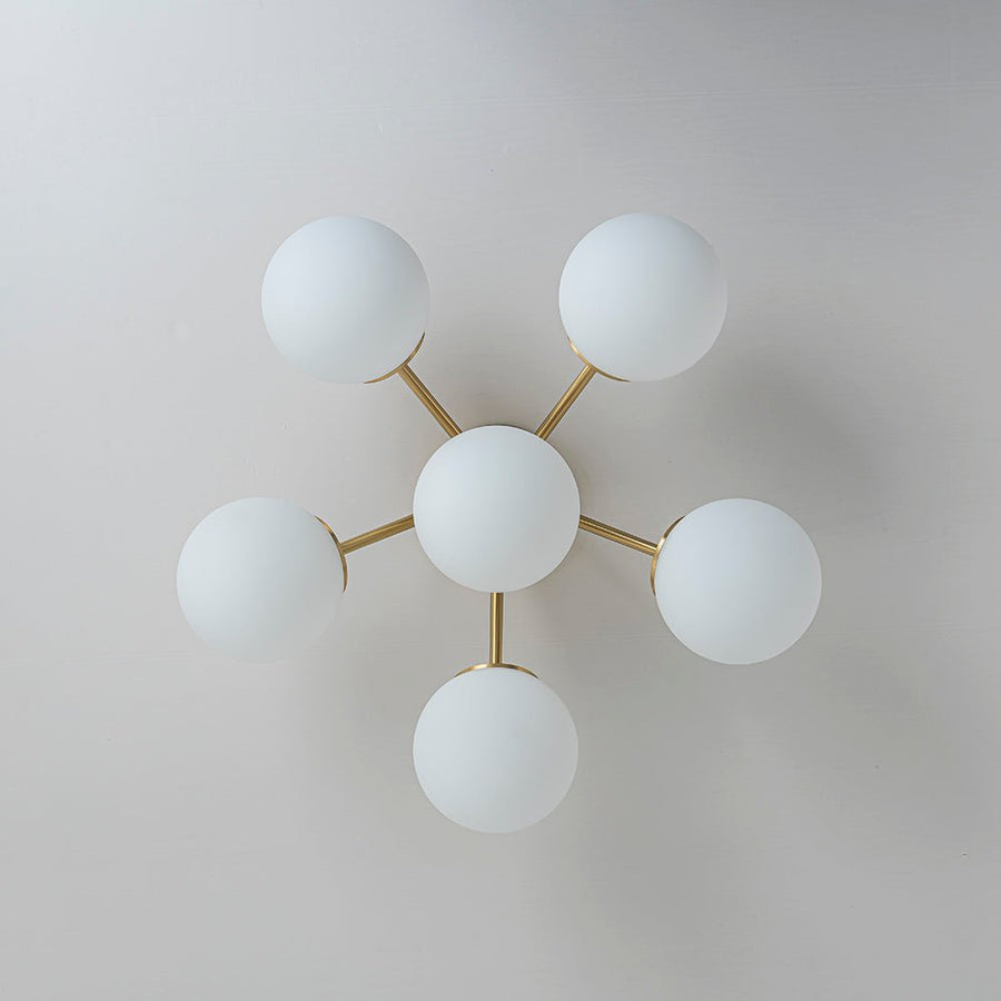 Chandelierias - Modern Brass Matte Glass Globe Sputnik Semi - Flush Mount - Semi Flush - Brass - 6 Bulbs