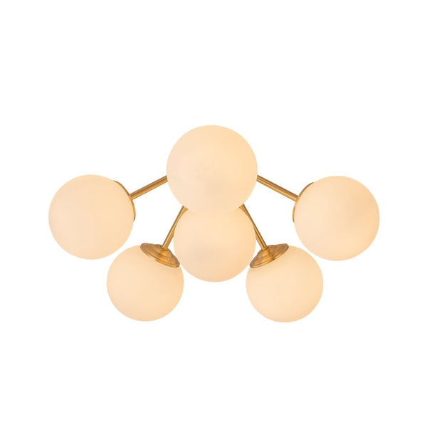 Chandelierias - Modern Brass Matte Glass Globe Sputnik Semi - Flush Mount - Semi Flush - Brass - 6 Bulbs