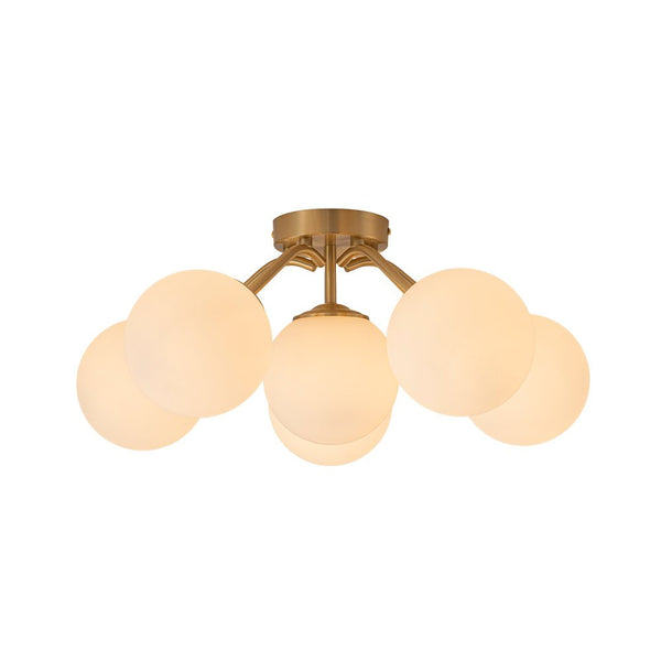 Chandelierias - Modern Brass Matte Glass Globe Sputnik Semi - Flush Mount - Semi Flush - Brass - 6 Bulbs