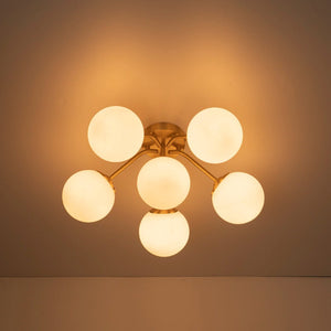 Chandelierias - Modern Brass Matte Glass Globe Sputnik Semi - Flush Mount - Semi Flush - Brass - 6 Bulbs