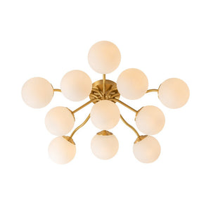 Chandelierias - Modern Brass Matte Glass Globe Sputnik Semi - Flush Mount - Semi Flush - Brass - 