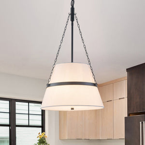 Chandelierias - Modern Casual 4 - Light Conical Linen Shade Pendant - Pendant - Black - 