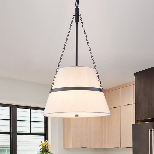 Chandelierias - Modern Casual 4 - Light Conical Linen Shade Pendant - Pendant - Black - 