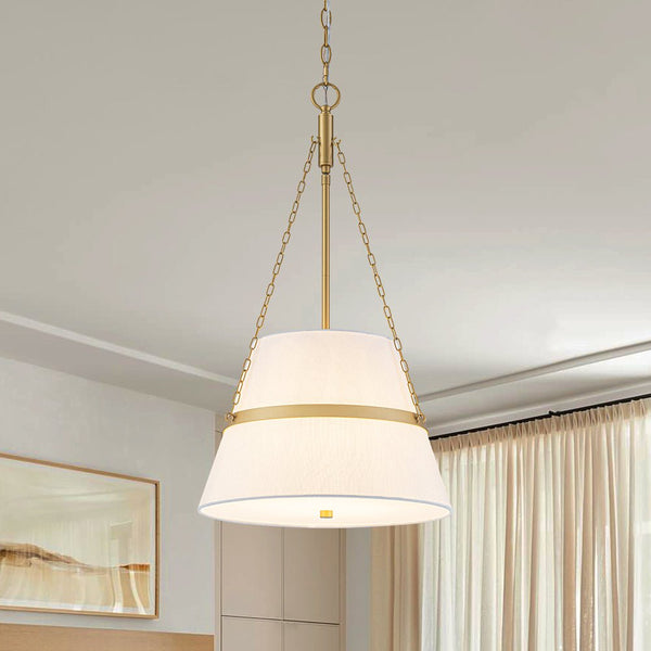 Chandelierias - Modern Casual 4 - Light Conical Linen Shade Pendant - Pendant - Brass - 